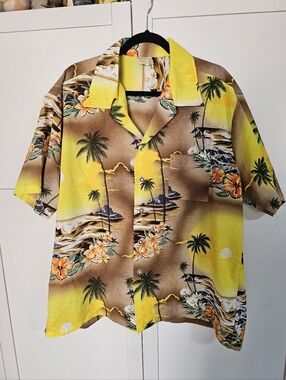 Vintage Big Kanaka Authentic Hawaiian Shirt XXL Made in USA Sunset Palm Tree